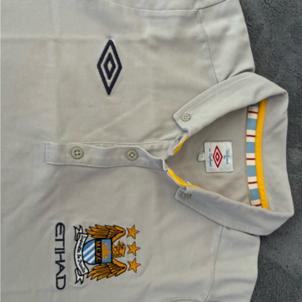 Umbro Manchester City Polo Shirt Men Size Small Slim Gray Vintage Carlos Tevez